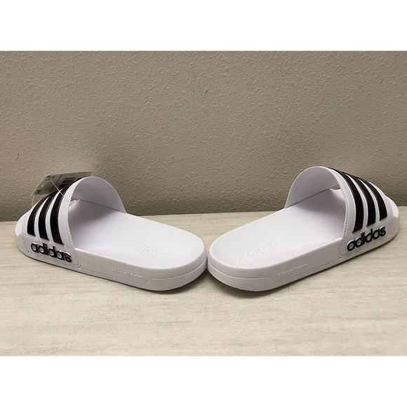 Adidas Mens Sz 10 Adilette Black White Shower Slide Open Toe Sandals NEW! - Picture 6 of 14